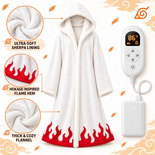 Cozy Kage Robe front view with sherpa lining and flame hem