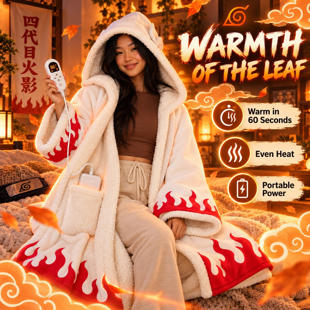 Cozy Kage Robe worn with heat controller and power bank